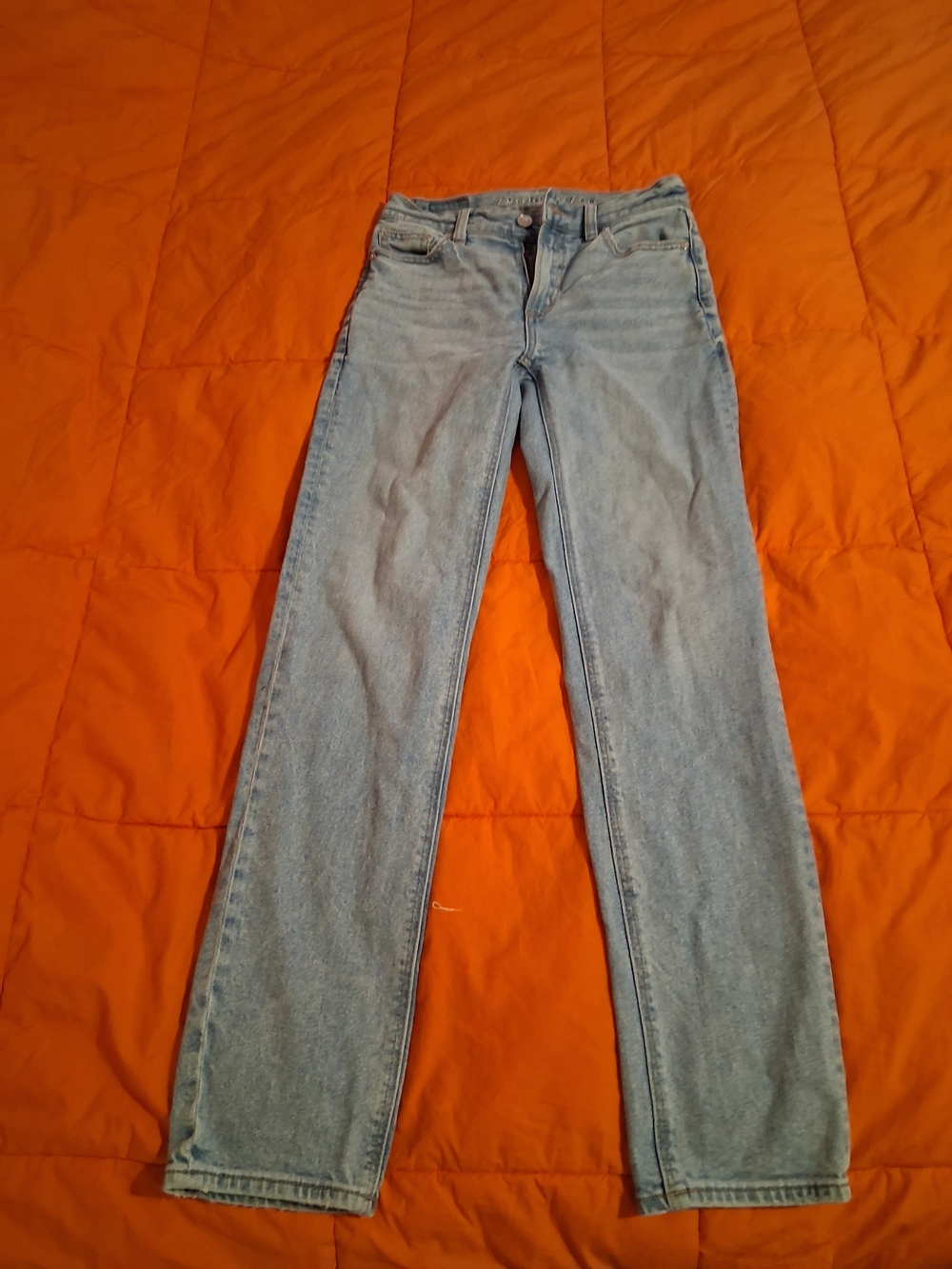 American Eagle Light Blue Super High-Rise Straight Jeans - Picture 1 of 9